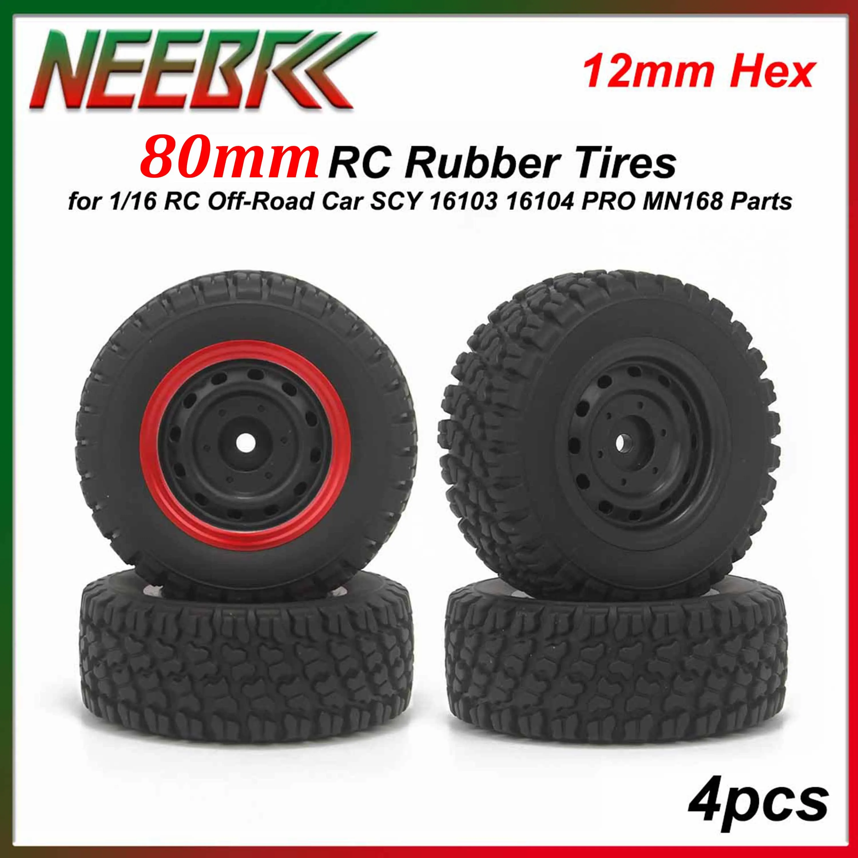 1/16 SCY 80mm RC Tires High Grip Skidproof Rubber Wheels 12mm Hex for SCY 16103 16104 16105 16106 PRO MN168 Off-Road Truck Parts
