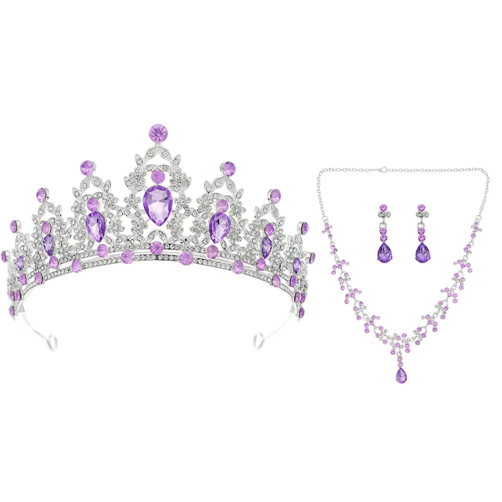 

Bride Jewelry Set Rhinestone Necklace Earrings for Women Wedding Gift Crown Pendant Dangle Drop Girls Fashion Accessory