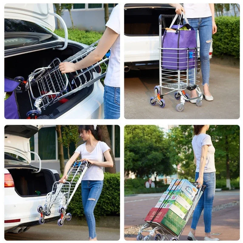 Foldable Shopping Cart, Grocery Trolley, 8 Wheels, Two-purpose, 35L