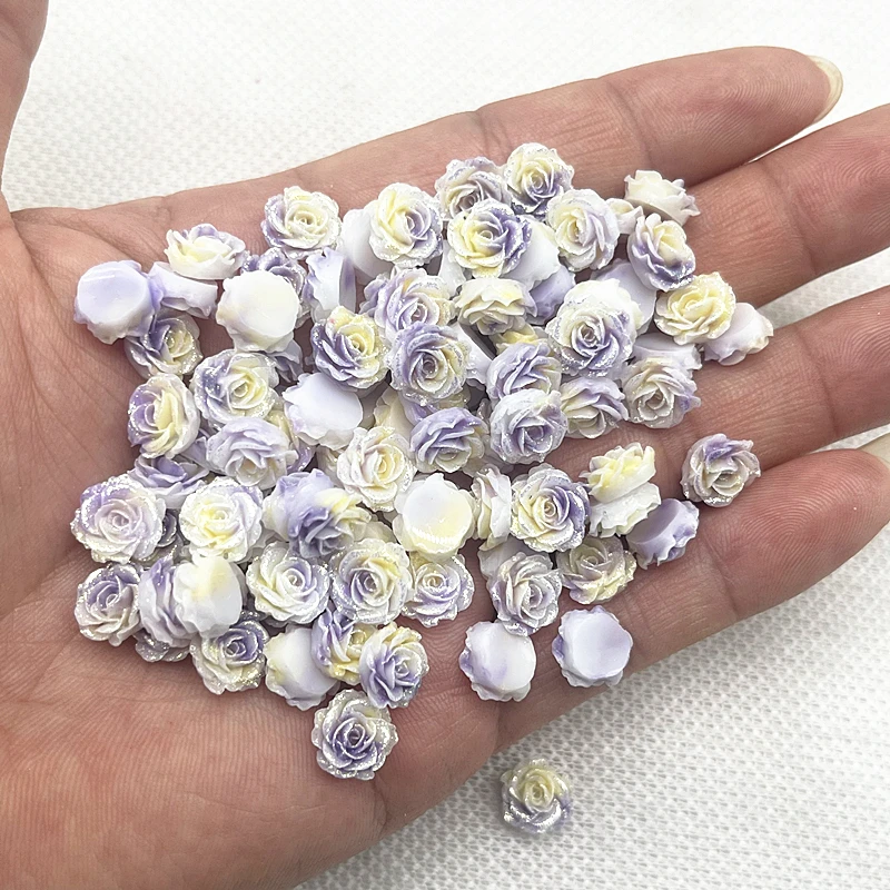 30pcs 13mm High Quality Glitter Resin Rose Flowers for Jewelry Making 3D Nail Accessories Handmade DIY Nail Art