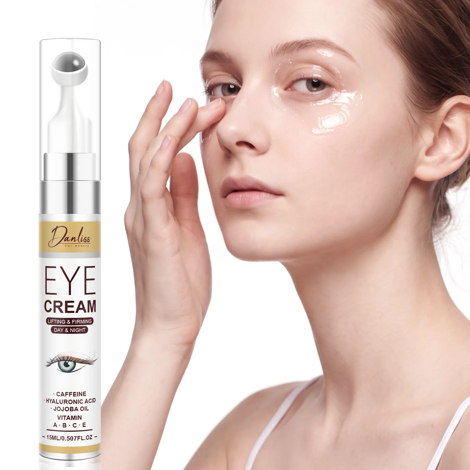 Lifting & Firming Eye Cream with Massage Roller – Caffeine & Hyaluronic Acid Treatment for Dark Circles, Puffiness.