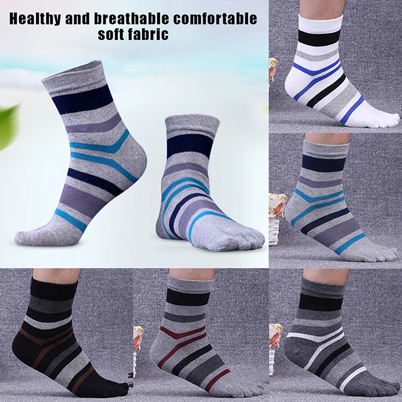 

Short Mans Casual Toe Socks Striped Five Finger Socks Cotton Breathable Business Crew Socks With Toes Deodorant Hosiery