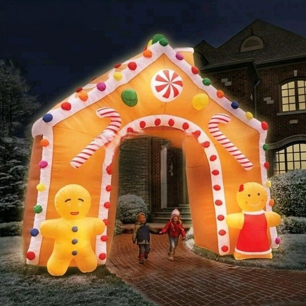 Gingerbread House Giant Inflatable  Christmas Air Blow Arch For Outdoor Patio Garden Lawn Decoration Factory Outlet