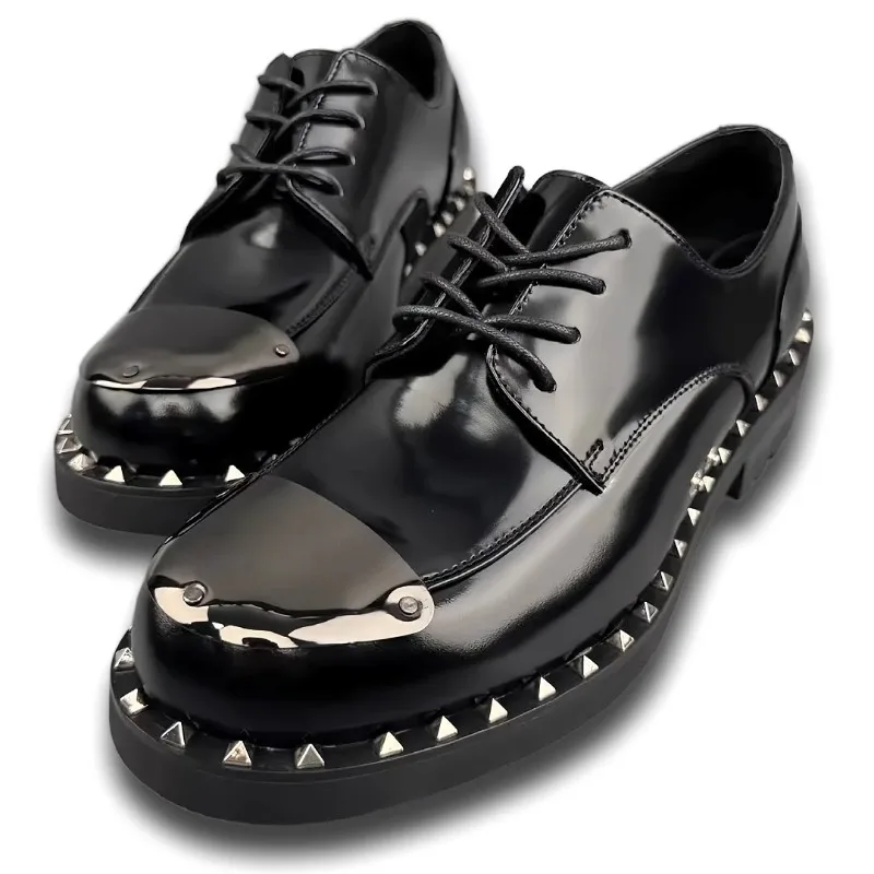 أحذية ديربي كاجوال للرجال من الجلد الطبيعي البريطاني، أحذية جلدية رسمية ذات نعل سميك #4