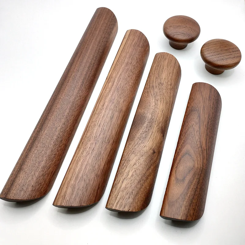 Solid wood bamboo shell walnut handle semicircle handle drawer wooden furniture door handles