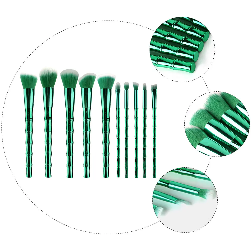 Conjunto de pincéis de maquiagem de bambu, 10 peças, pincéis macios para pó facial, base, blush, sombra, contorno, mistura, presente de festival