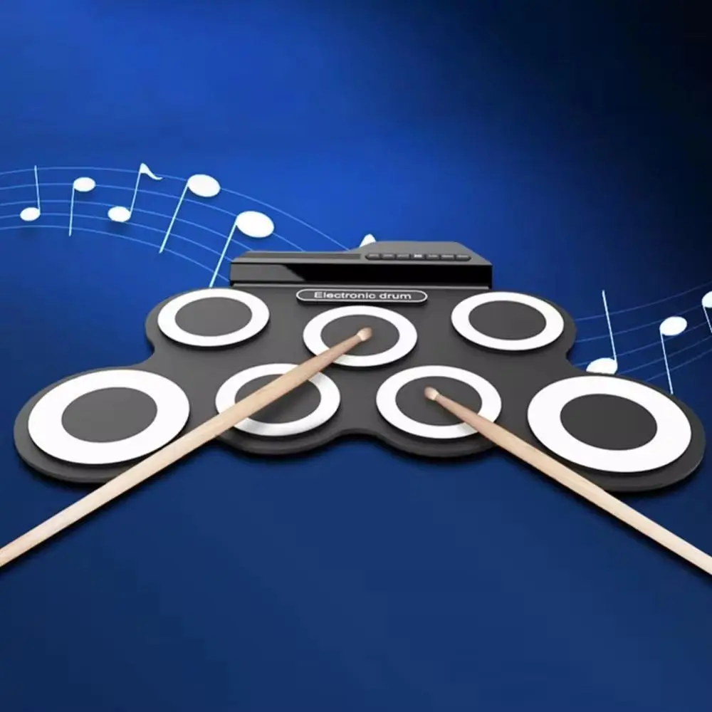 

1 Box 7-Pads Electronic Drum Set with Sustain Pedal Hand Roll Portable Electronic Drum HIFI USB Folding Music Drums for Beginner