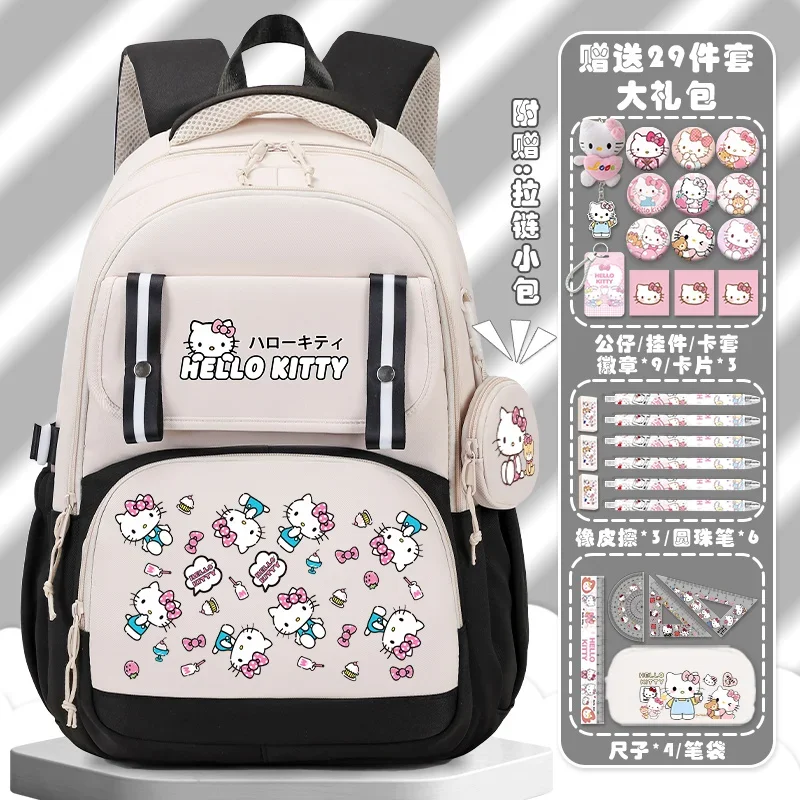 Sanurgente-Cartable étudiant Hello Kitty, grande capacité, dessin animé pour enfants, sac à dos léger avec protection de la colonne vertébrale, nouveau