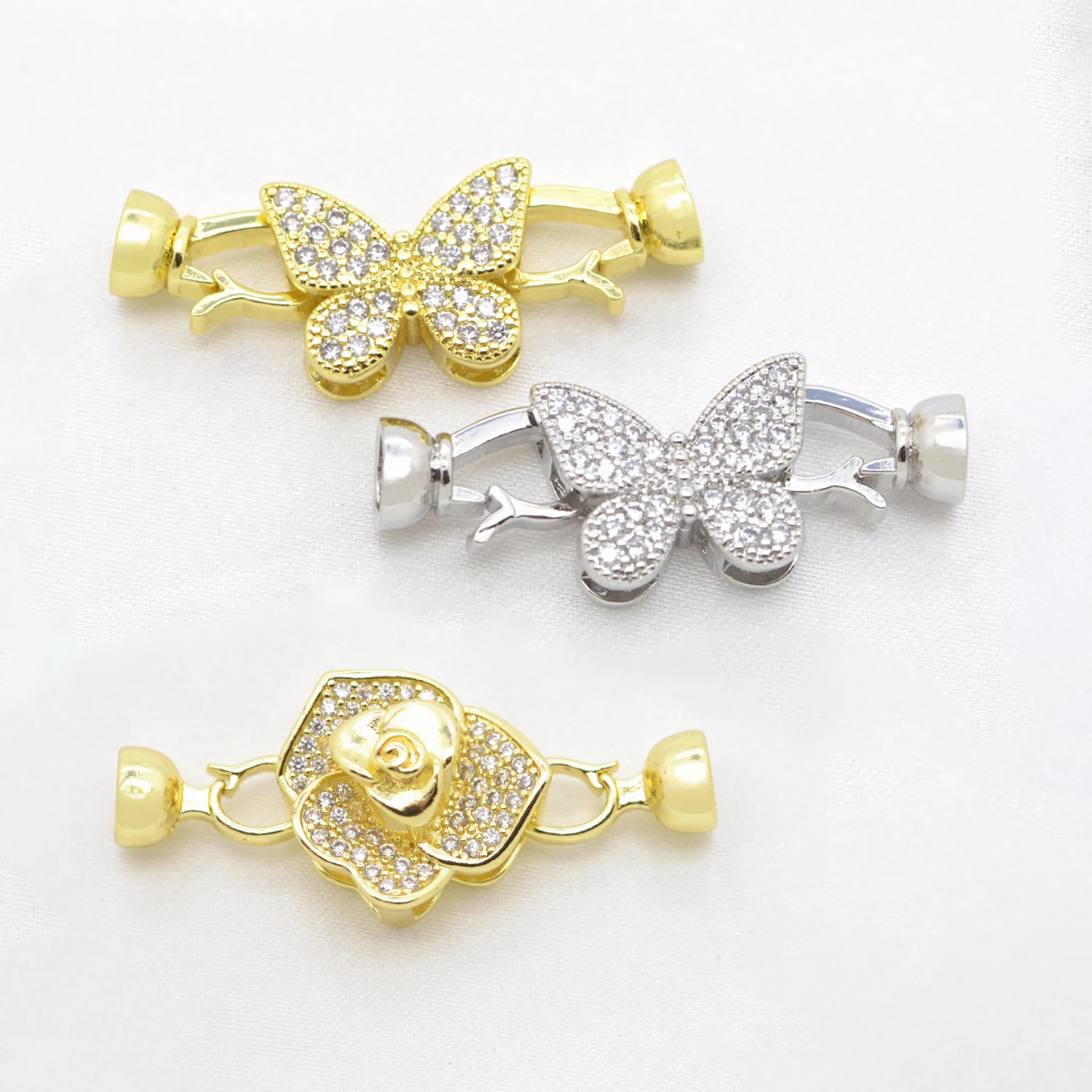 

3 Pcs Butterfly Flower Connector Jewelry Accessories Handmade Bracelet Clasps Flower Insect Gold Silver Color Buckle Fastener