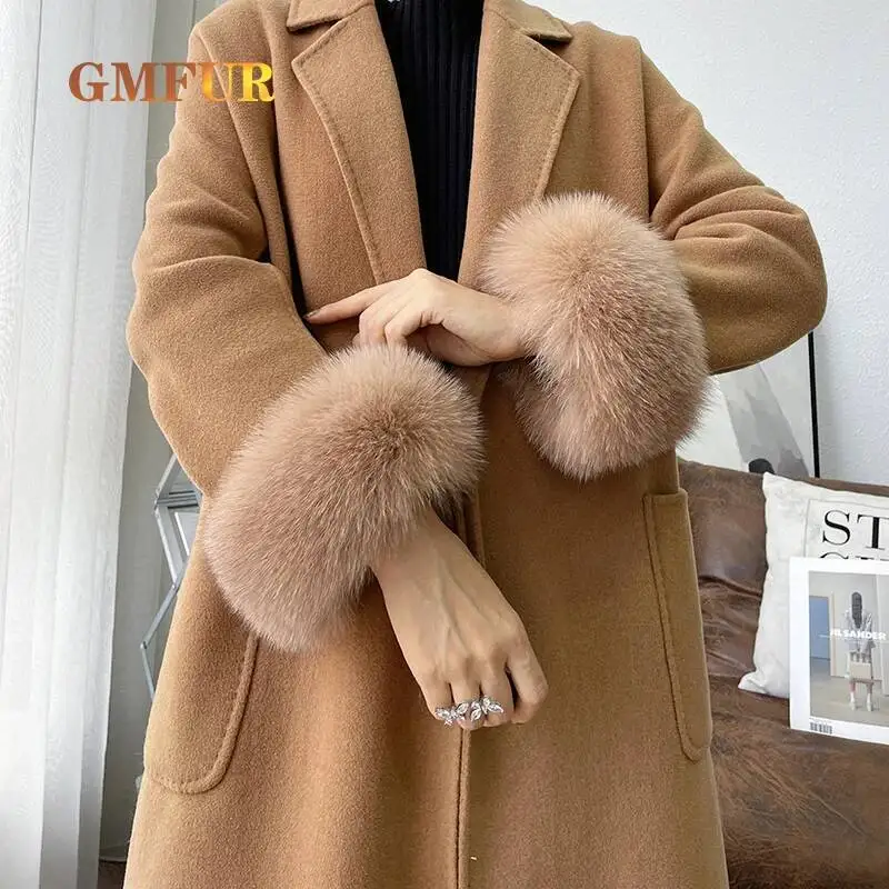 

Манжеты из 100% натурального лисьего меха для женщин, зимние теплые меховые манжеты на запястье, модное пальто с рукавами, браслет из натурального меха, аксессуары для перчаток