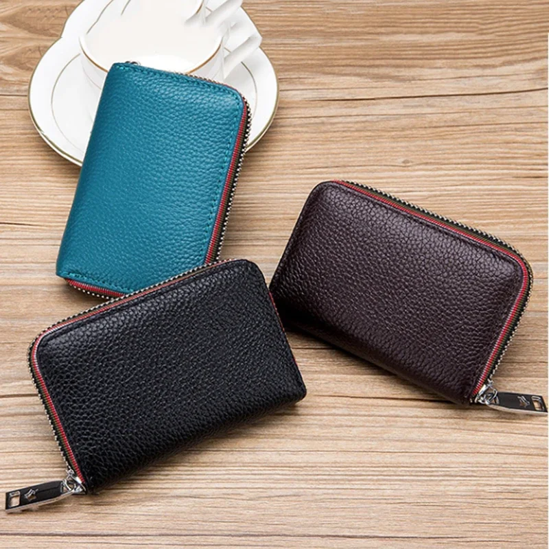 Practical New Card Bag Organ RFID Women's Head Layer Cowhide Men's Cards Case Zipper Wallet Holders Package Purse Dropshipping