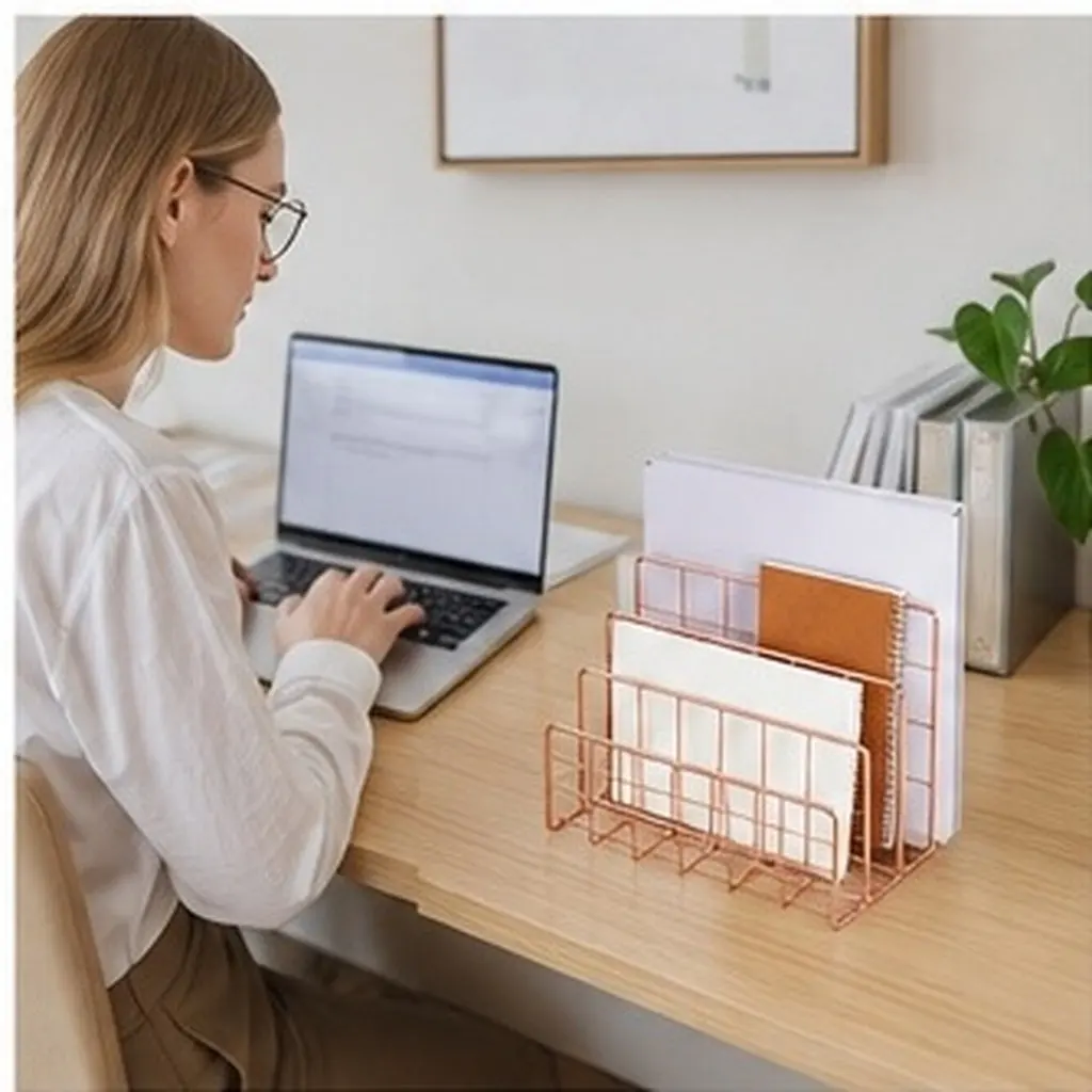 1Pcs Sturdy Iron File Document Rack 3 Tier Desktop Organizer for Office Supplies Letters Files Tabletop Metal File Organizer