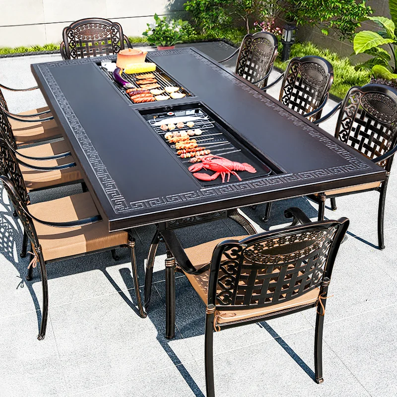and chair combination, courtyard aluminum alloy, villa garden outdoor dining table, waterproof and sunscreen baking table