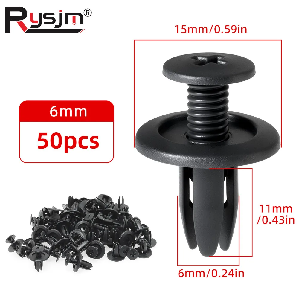 50Pcs Auto Bumper Fender Push Clamp Clip For All Cars 6mm Hole Screw Plastic Fastener Rivet Buckle ﻿Push Pin Clips