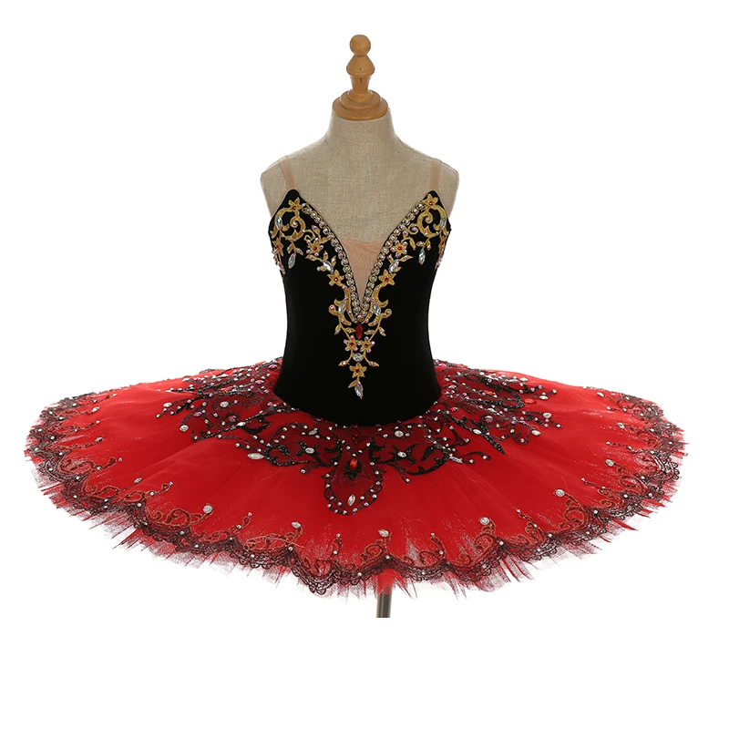 Professional High Quality 12 Layers Custom Size Kids Girls Women Adult Don Quixo Performance Wear Red Black Ballet Tutu Costumes