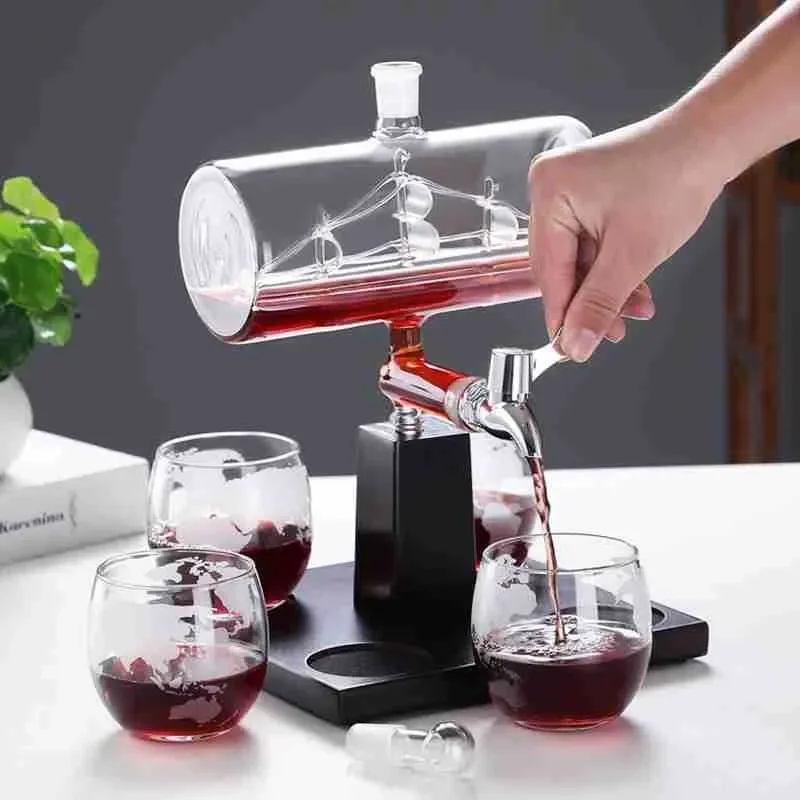 Sailboat Shaped Glass Decanter for Whiskey Vodka Red Wine Elegant Cask Design Liquor Dispenser with Stopper Home Bar