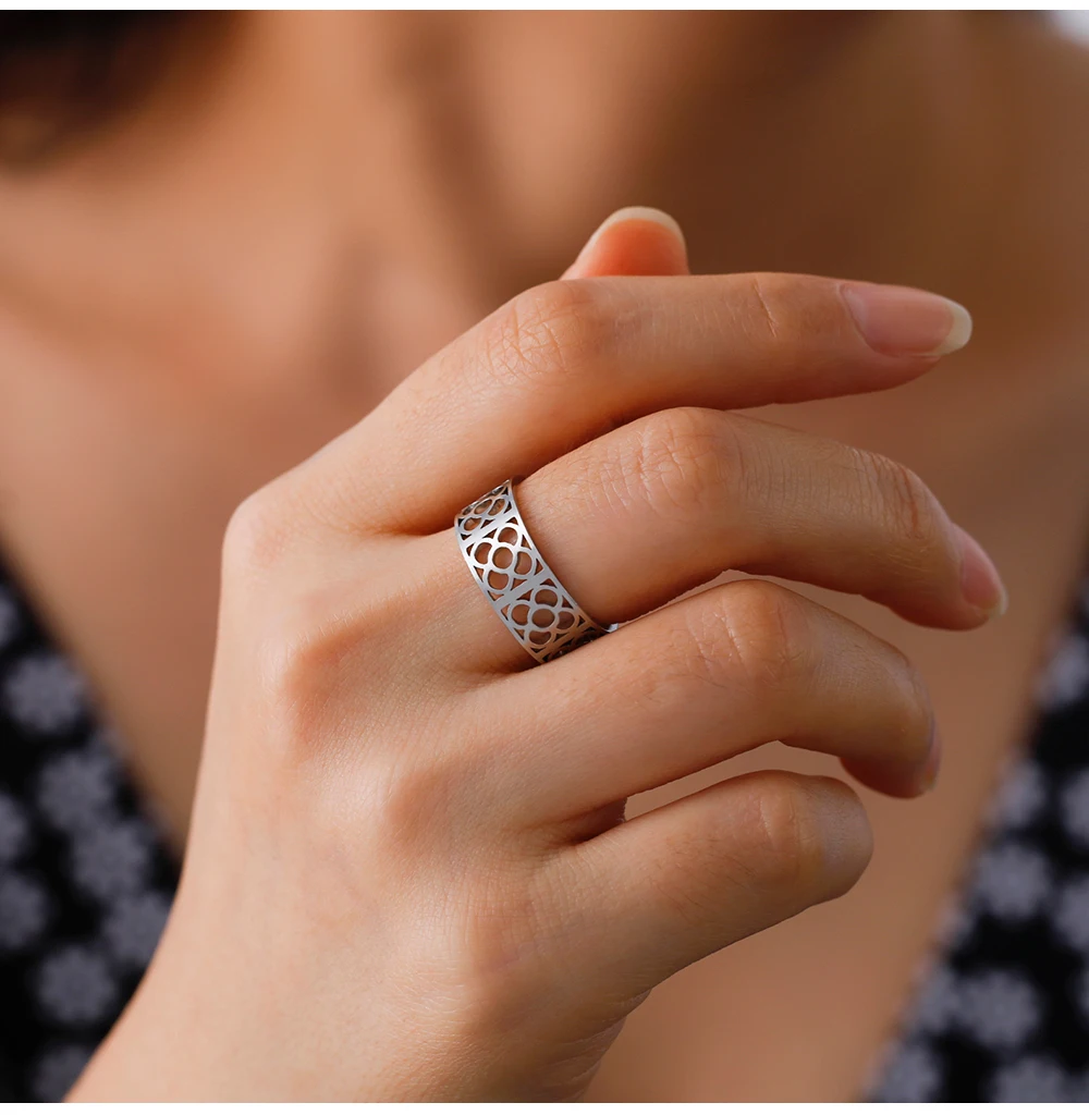 COOLTIME Barcelona Blumen verstellbare Ringe für Männer Frauen Edelstahl offene Fingerringe Blumen Schmuck Geschenk – Detail 9