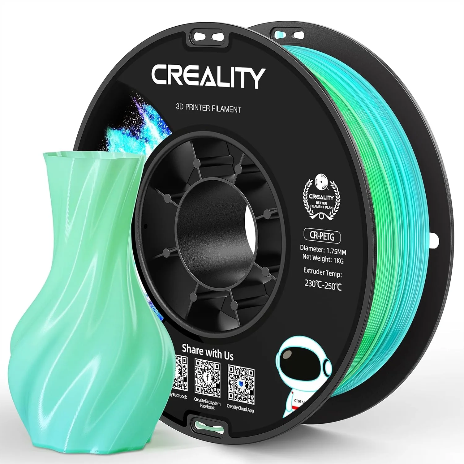

PETG 3D Printer Filament 1.75mm 1KG (2.2lbs), Translucent Dual Color Gradient Blue to Green, High Precision, Strong Toughness