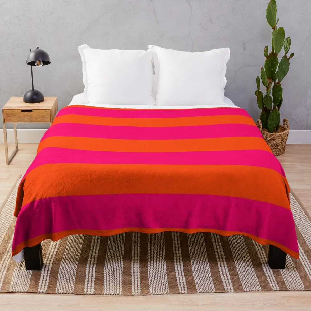 

Bright Neon Pink and Orange Horizontal Cabana Tent Stripes Throw Blanket Decorative Beds Moving blankets and throws Blankets