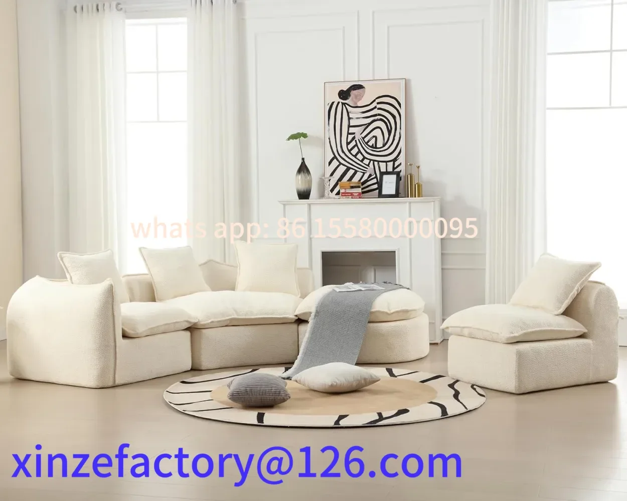 

Customizable Curved Boucle , Modern Sectional Sofa Cloud Deep Seat Couch Pillows, Comfy Modular Couches for Living Roo