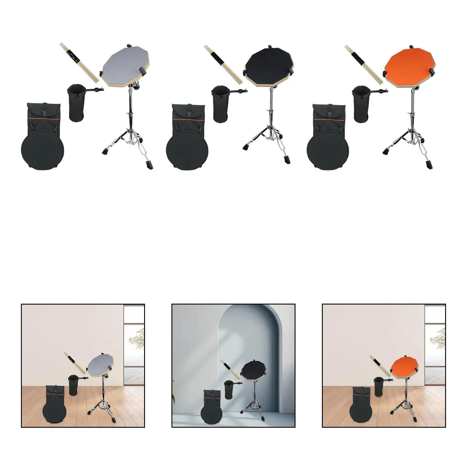 

12 Inch Drum Pad Set with Holder And Snare Stand for Practice