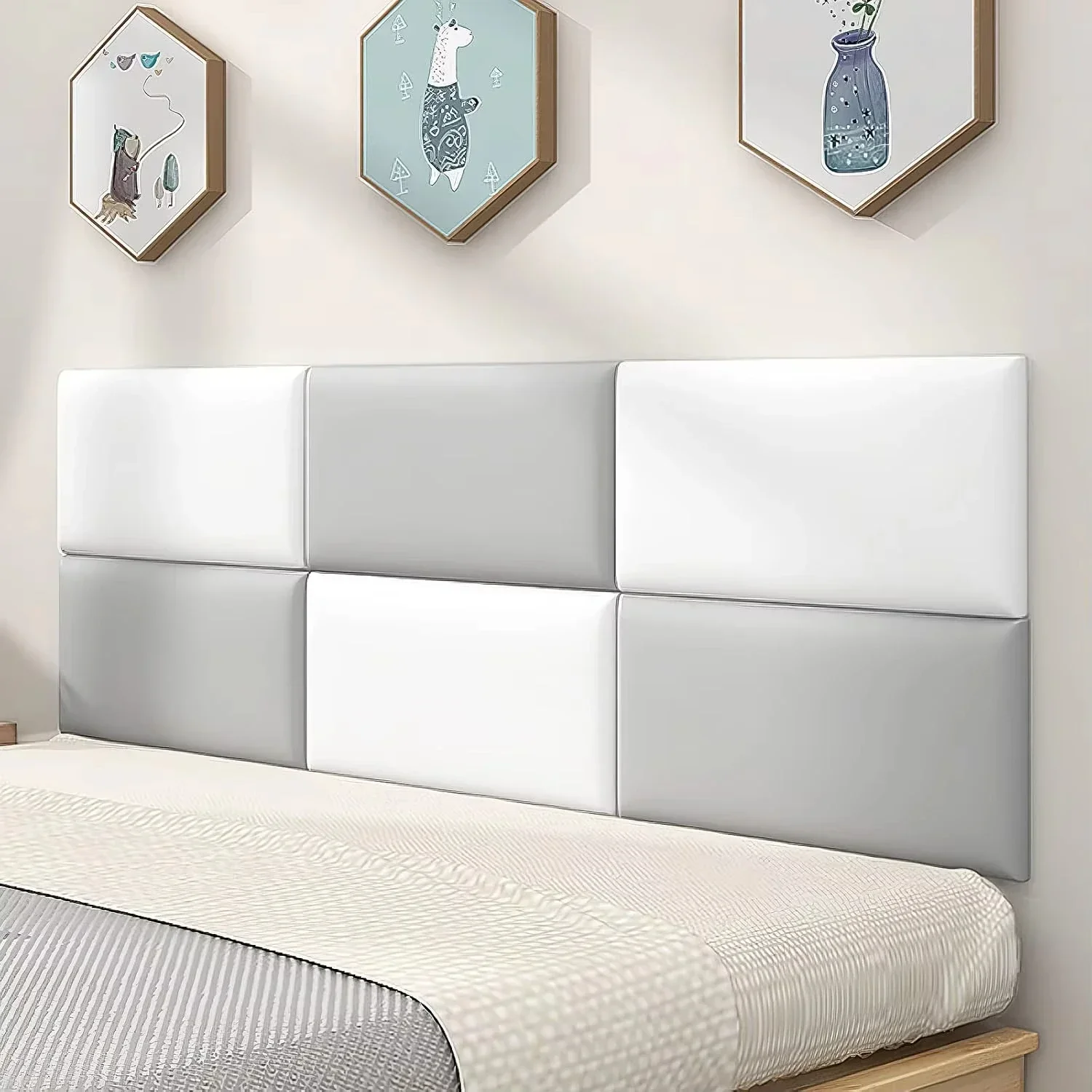 5PCS 3D Soft Wall Panel Safe Anti-Collision Wall Pad Self Adhesive Leather Rectangular Peel and Stick Headboard for Kids Bedroom