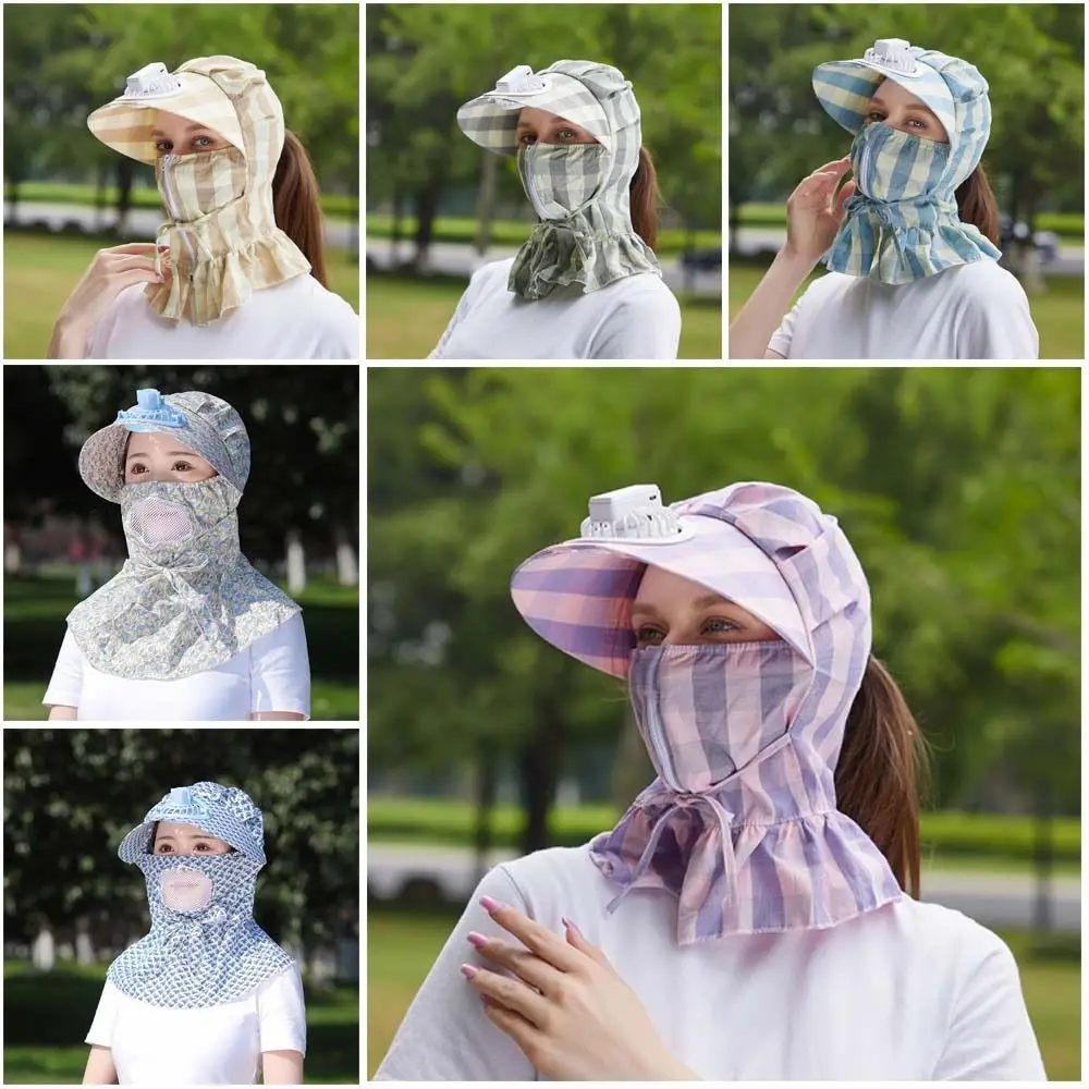 

Breathable Tea Picking Hat Outdoor with Electric Fan Full Face Fan Hat Large Brim UV Resistant Sunscreen Hat Camping Hiking