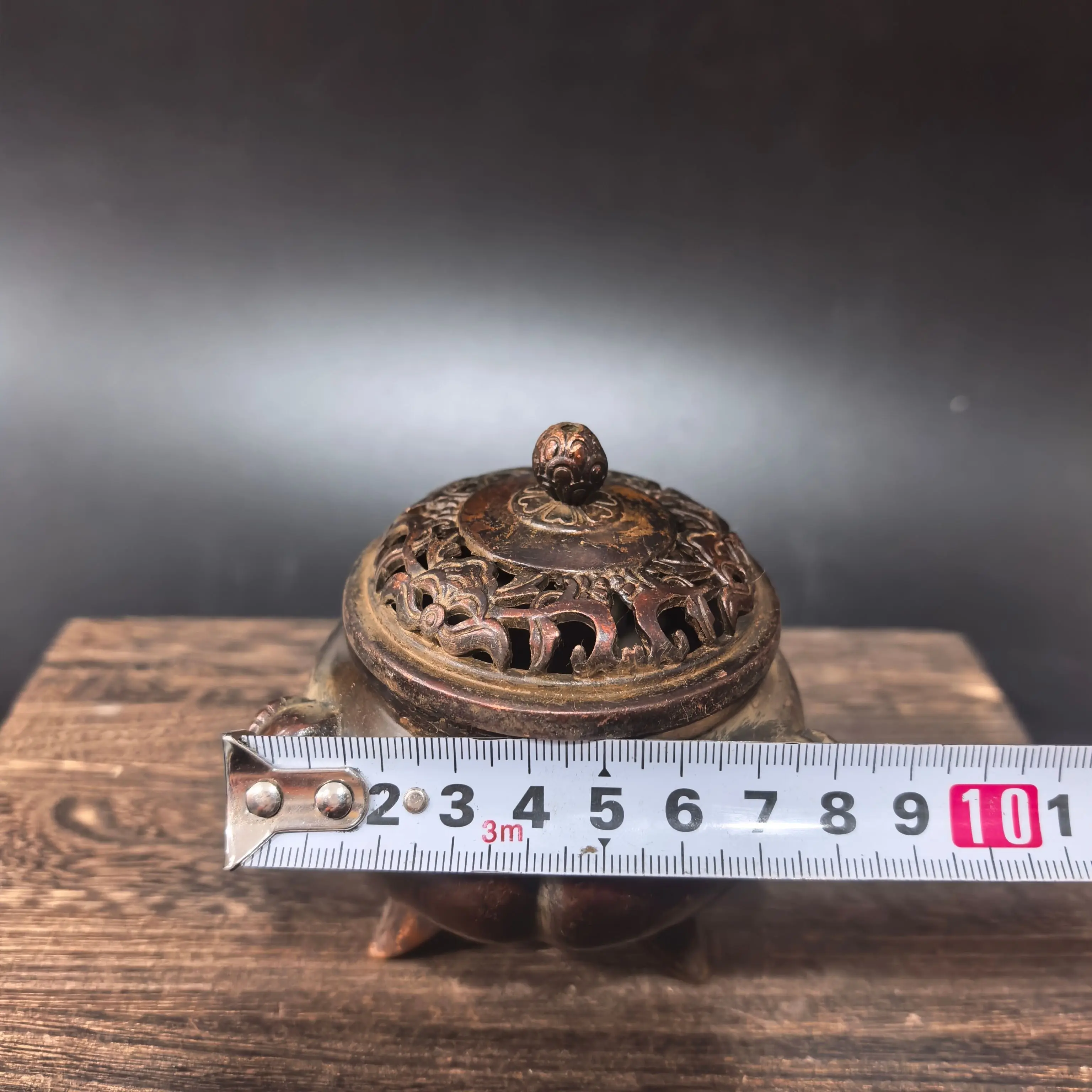 Antique collection alloy copper retro pulp Sanyang Kaitai three-legged pumpkin three-ear aromatherapy burner plate incense burne