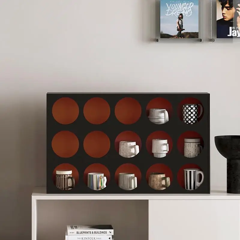 

Medieval black cup holder, cup display stand, living room desktop Duobao grid figure storage, small storage lattice rack