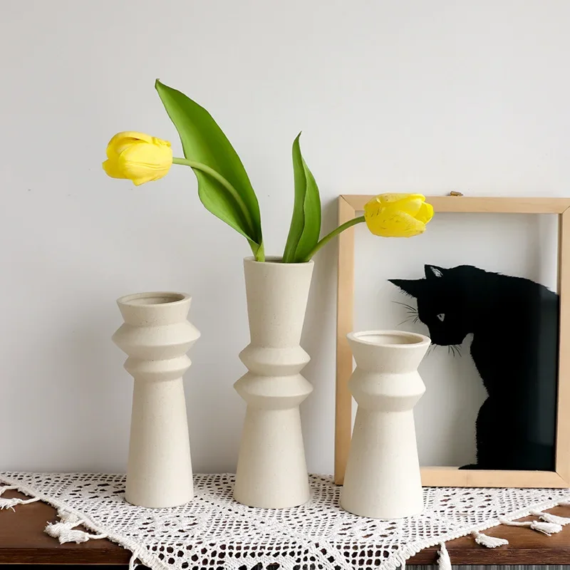 Nordic Ceramic Geometry Vase Ornaments Living Room Desktop Art Flower Arrangement Dried Flower Vases Home Decoration Accessories