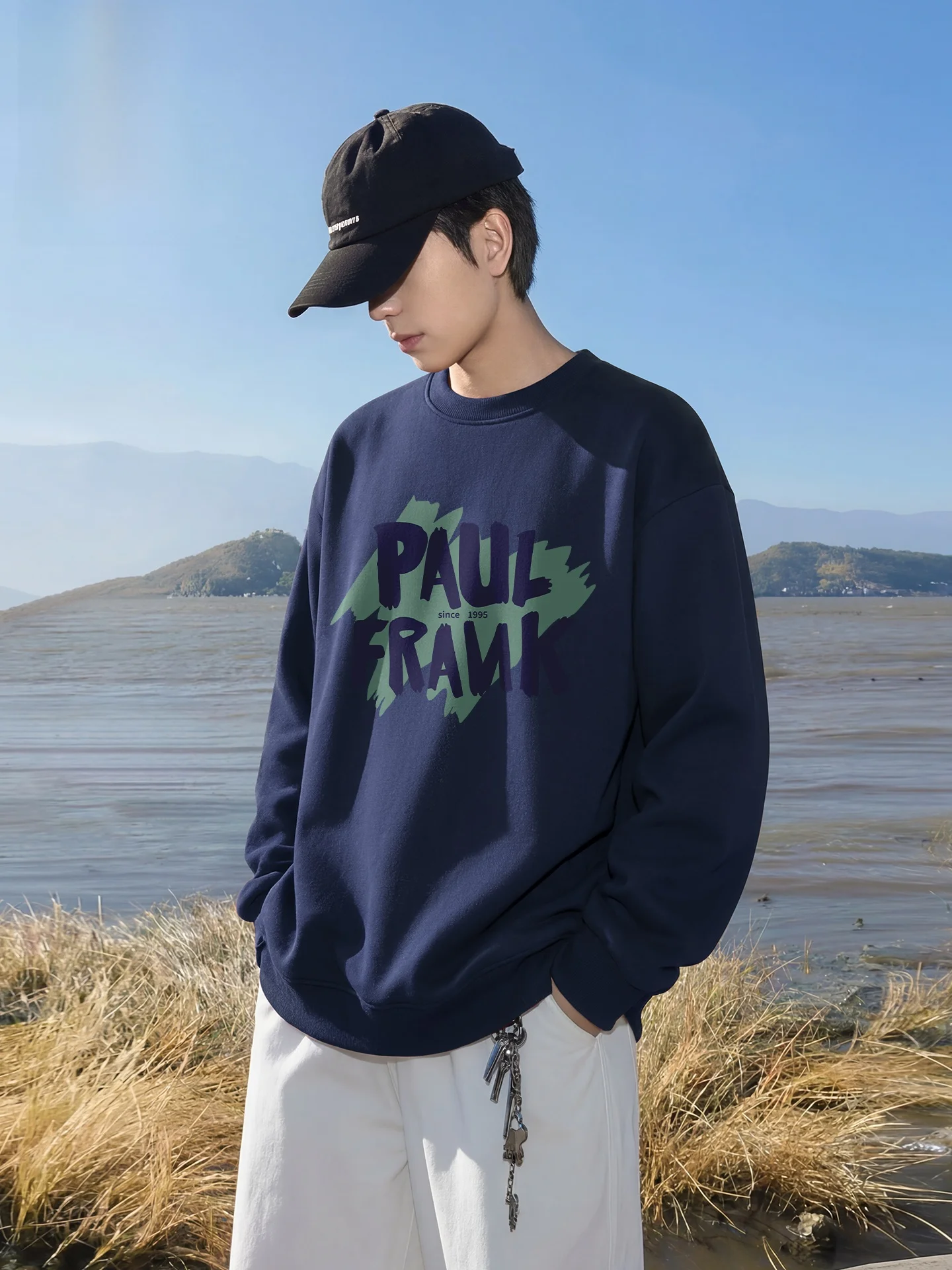 

American Sle Loose Fit round Ne Men's Sweatirt Spring Trendy Streetwear Big Mouth Monkey Print Casual Wear