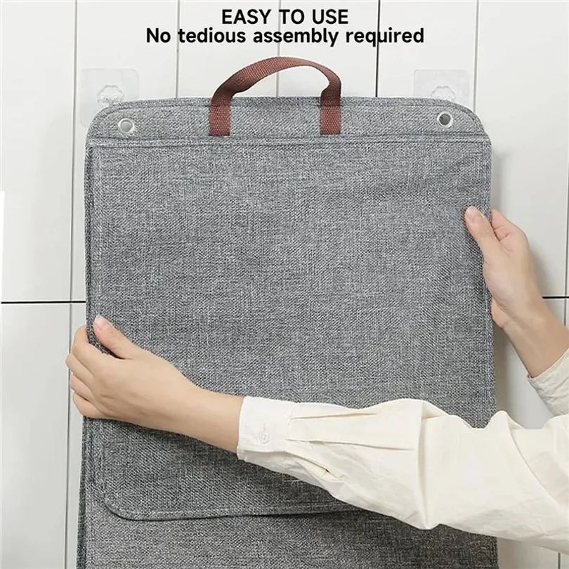 1 Pcs Foldable Adhesive Laundry Basket Hamper Multifunctional Punch Free Wall Hanging Washing Clothes Mesh Hook Organizer - view 4