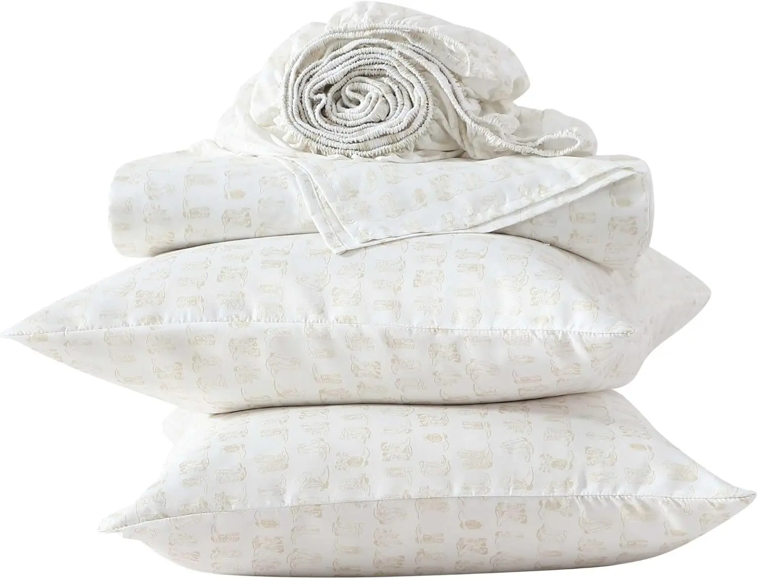 4-Piece Queen Line Dance Beige Sheet Set - Wrangler Ultra-Soft Wrinkle-Resistant, Deep Pockets, Matching Fitted Sheet