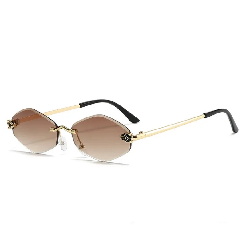

Trendy Rimless Sunglasses Stylish Gradient Lens Polygonal Metal Shades UV400 Luxury Brand Small Eyewear