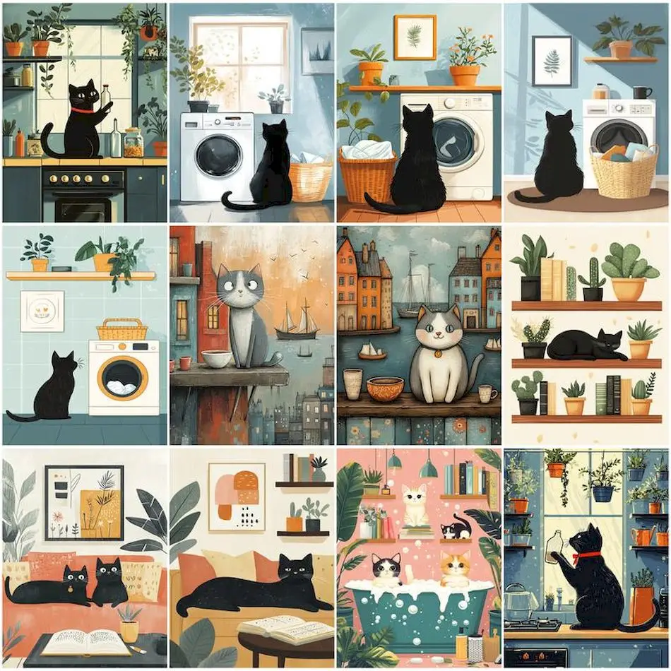 

RUOPOTY Simple Painting By Numbers Easy Pet cat Diy Crafts Color Markers Acrylic Paints For Beginner Handmade Drawing Canvas Set