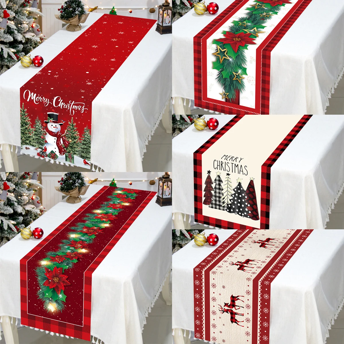 

Christmas Table Runner Merry Christmas Decoration for Home Xmas Party Decor 2024 Navidad Notal Noel Ornament Happy New Year 2025