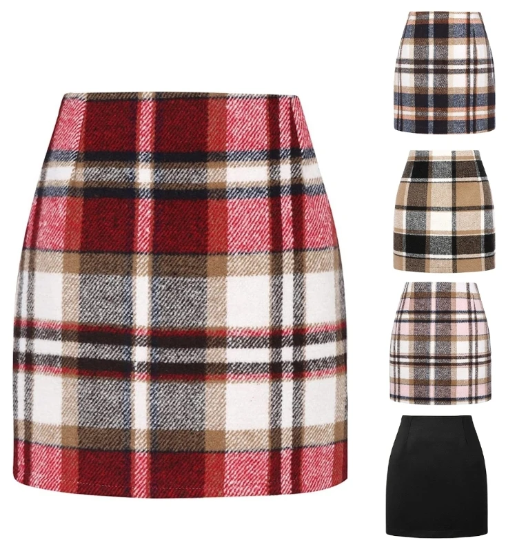 

High Waist Plaid Tight Pencil Skirt Street Sle ort Skirt for Women 25-29 Years Old Other Material 00% Summer 2023