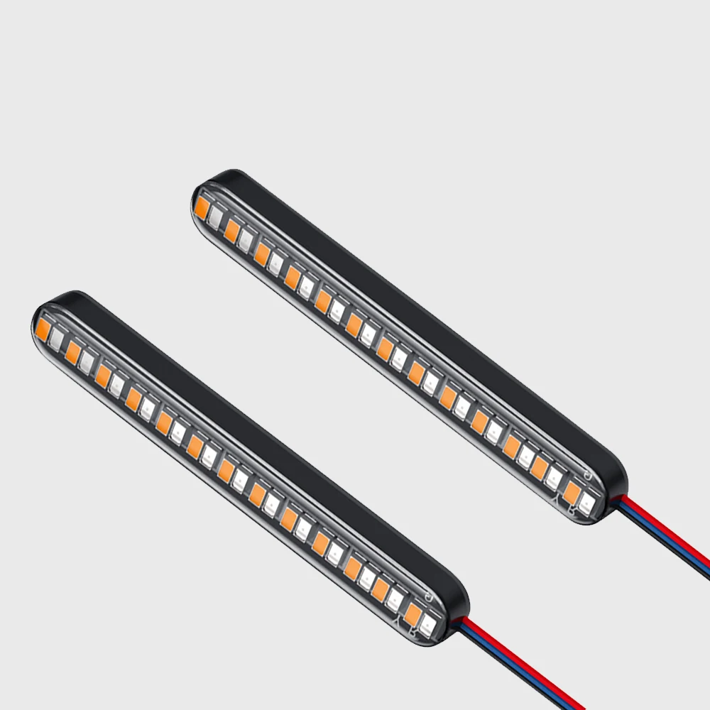 2pcs Motorcycle Turn Signal Light Bar Flowing Water License Plate Light two-color led Rear Brake 24LED Stop Lamp Tail Indicators