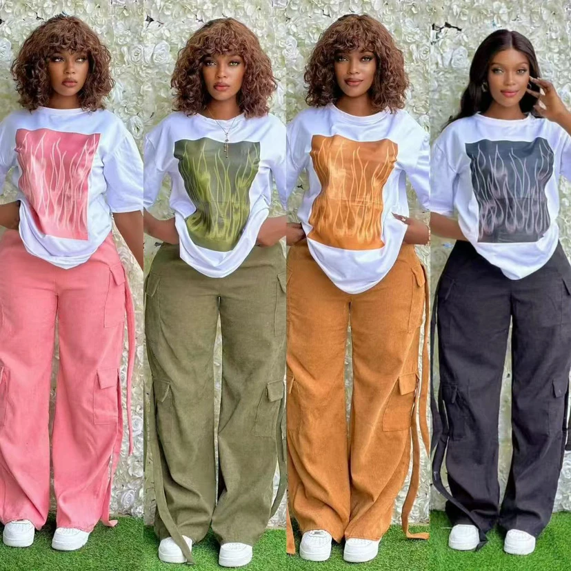 2 Piece Women Set Dashiki African Clothes Summer Spring New Fashion Short Sleeve Top And Pants Suit Party Lady Matching Sets