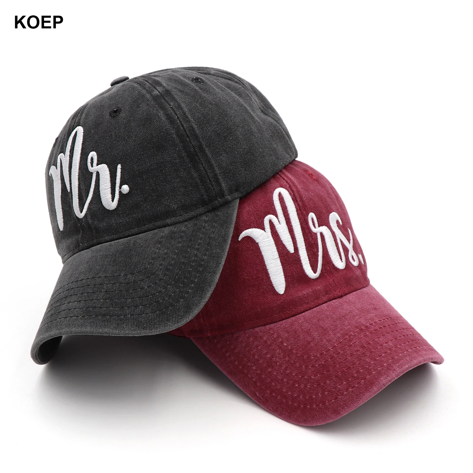 KOEP Mr. And Mrs. Baseball Cap Fishing Caps Men Outdoor Women Washed And Worn Pregnancy Announcement Hats 3D Embroidery