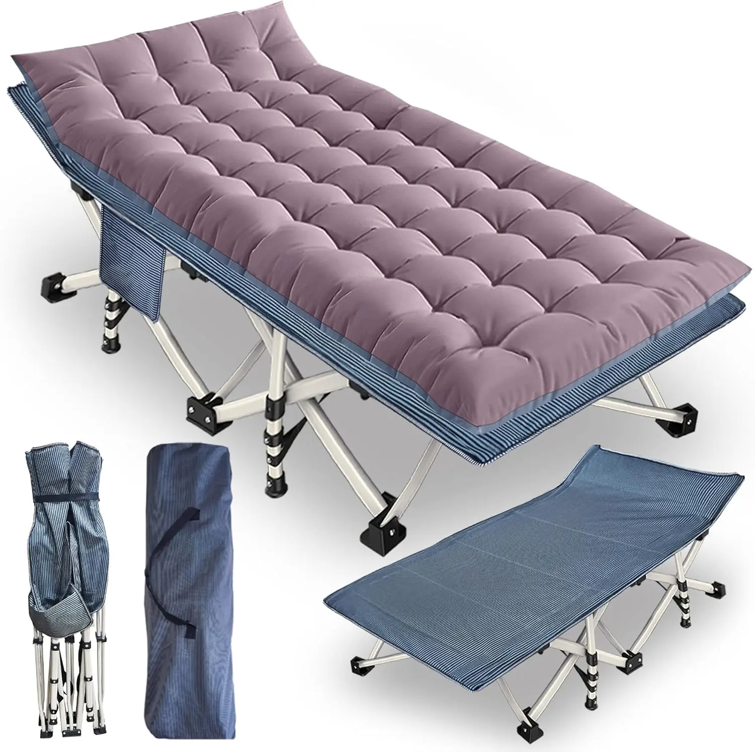 

Кемпинговая кроватка 79 x 32 x 18 дюймов с матрасом, широкая складная кроватка XXL, сверхпрочные удобные кроватки для сна, гостевая кровать