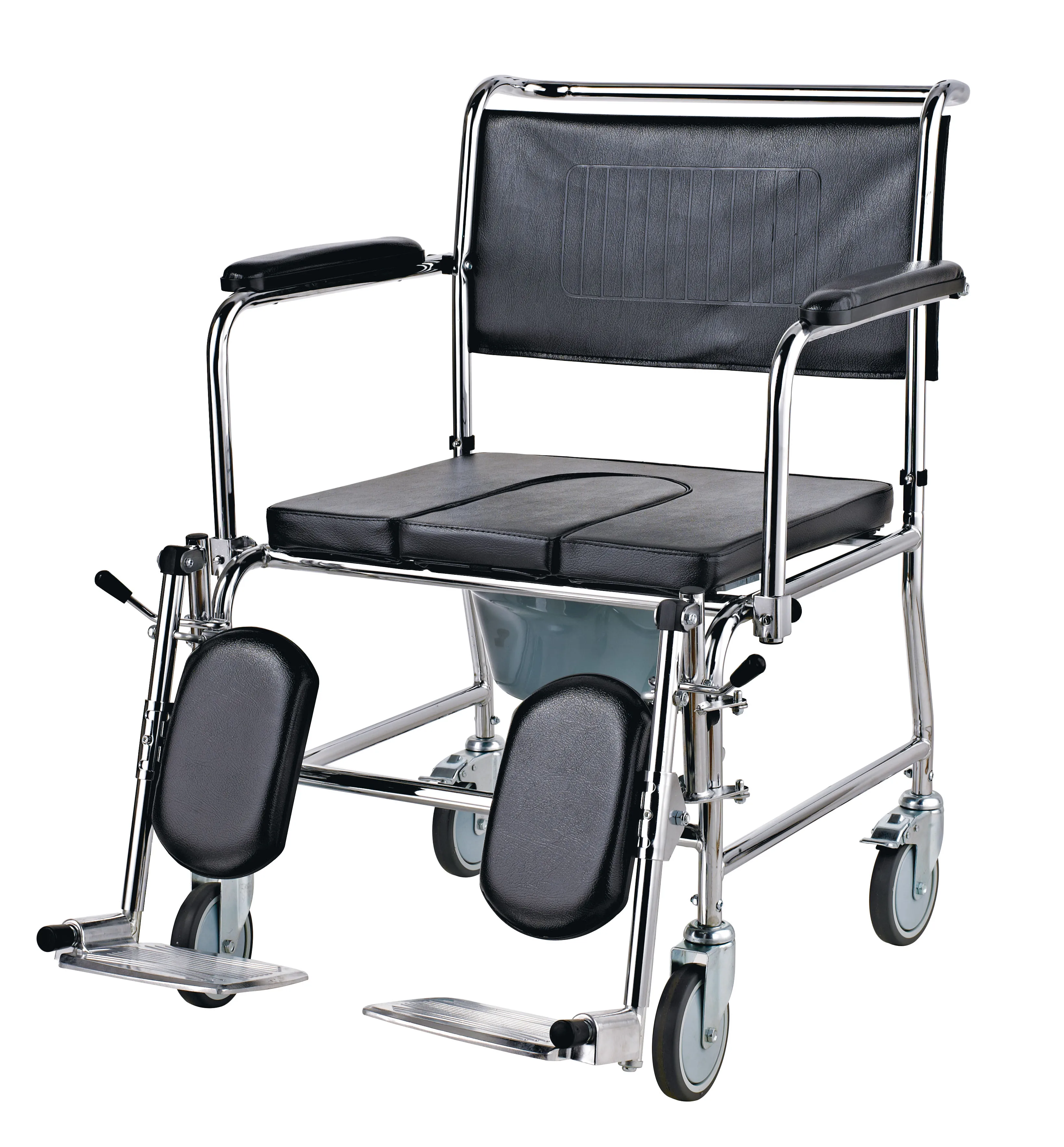 Multifunctional Portable Disabled Toilet Wheelchair Shower Chair With Detachable Legrest Folding Commode Chair