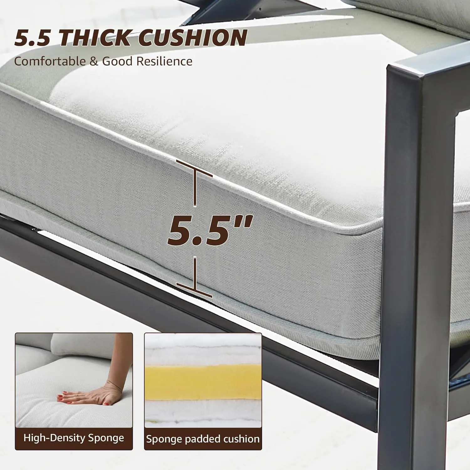 Conjunto de móveis para pátio externo, 4 peças, conjuntos modernos de conversa para pátio, sofá secional de metal para exterior com almofada de 5,5 polegadas e cof