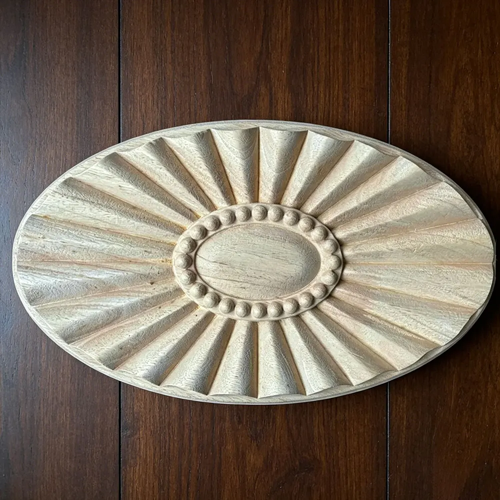 

1PC 31cm Round Flower Carving Natural Wood Appliques Furniture Wooden Mouldings Vintage Unpainted Accessories Decoration Decal