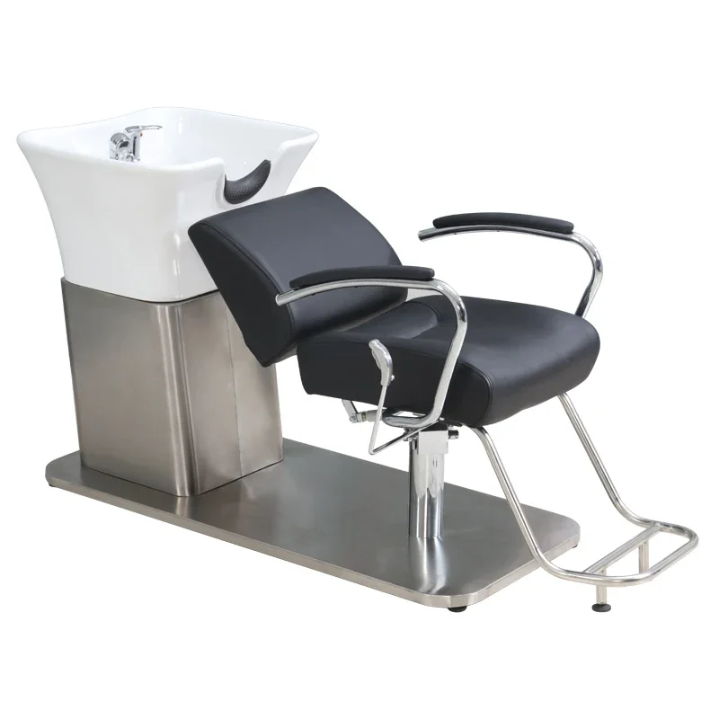 

FG17Barber shop special hair salon special seated semi-lying flush bed ceramic basin hair bed simple
