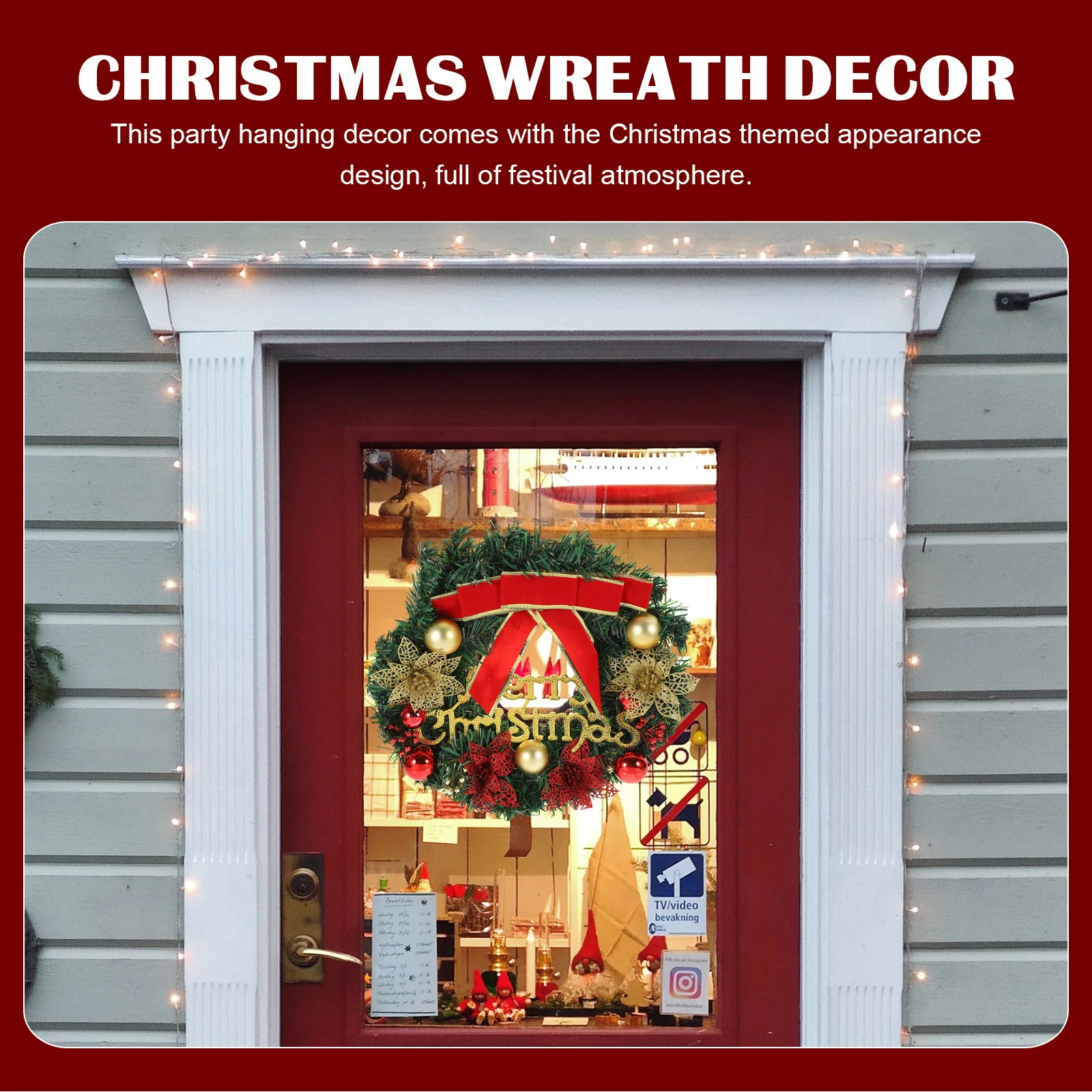 

Christmas Decor 24 Inch Bowknot Front Door Hanging Wreath Artificial Xmas Garland Party Supplies Festival Scene Wall Hanging