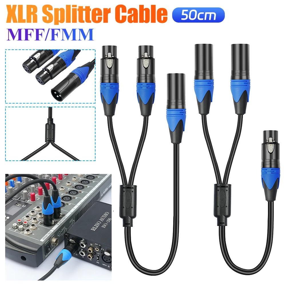 50cm XLR Splitter Cable 1 XLR Female to Dual XLR Male Y Splitter Cable Microphone Splitter Cord for Amplifier Microphone Mixer