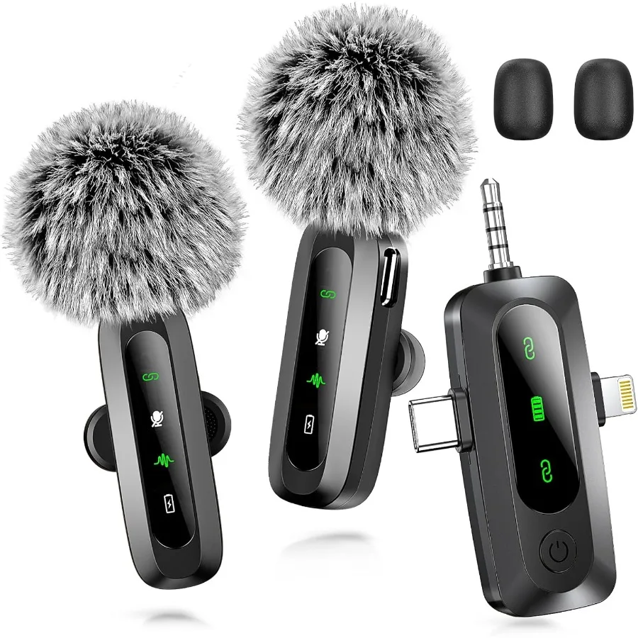

Мини-микрофон 3 в 1, для iPhone, Android, камера, Utsund, светодиодный дисплей, беспроводной петличный микрофон для видеосъемки, клипса на лацкане