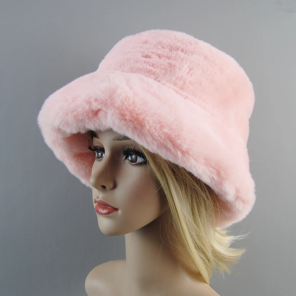 Fake Rabbit Fur Hats 2024 Russian Fashion Ski Beanies Plush Solid Color New Style Super Soft Women Winter Hat Cotton Lining Warm