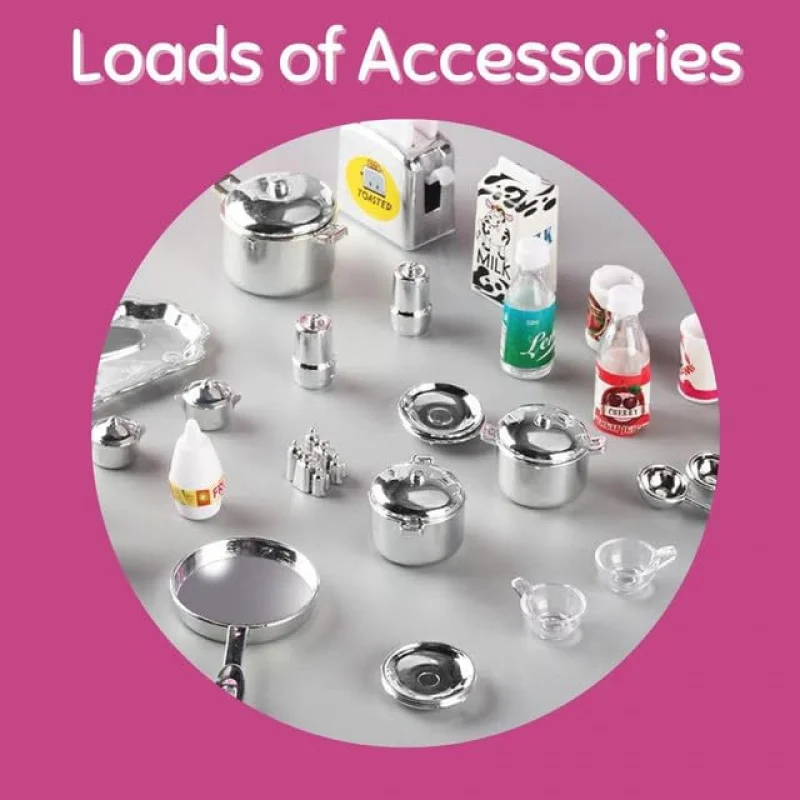 متوفر في المخزون - مجموعة ألعاب مطبخ صغيرة، أدوات مطبخ محاكاة، نموذج ثلاجة، ألعاب مطبخ مع إضاءة وصوت، هدية للبنات